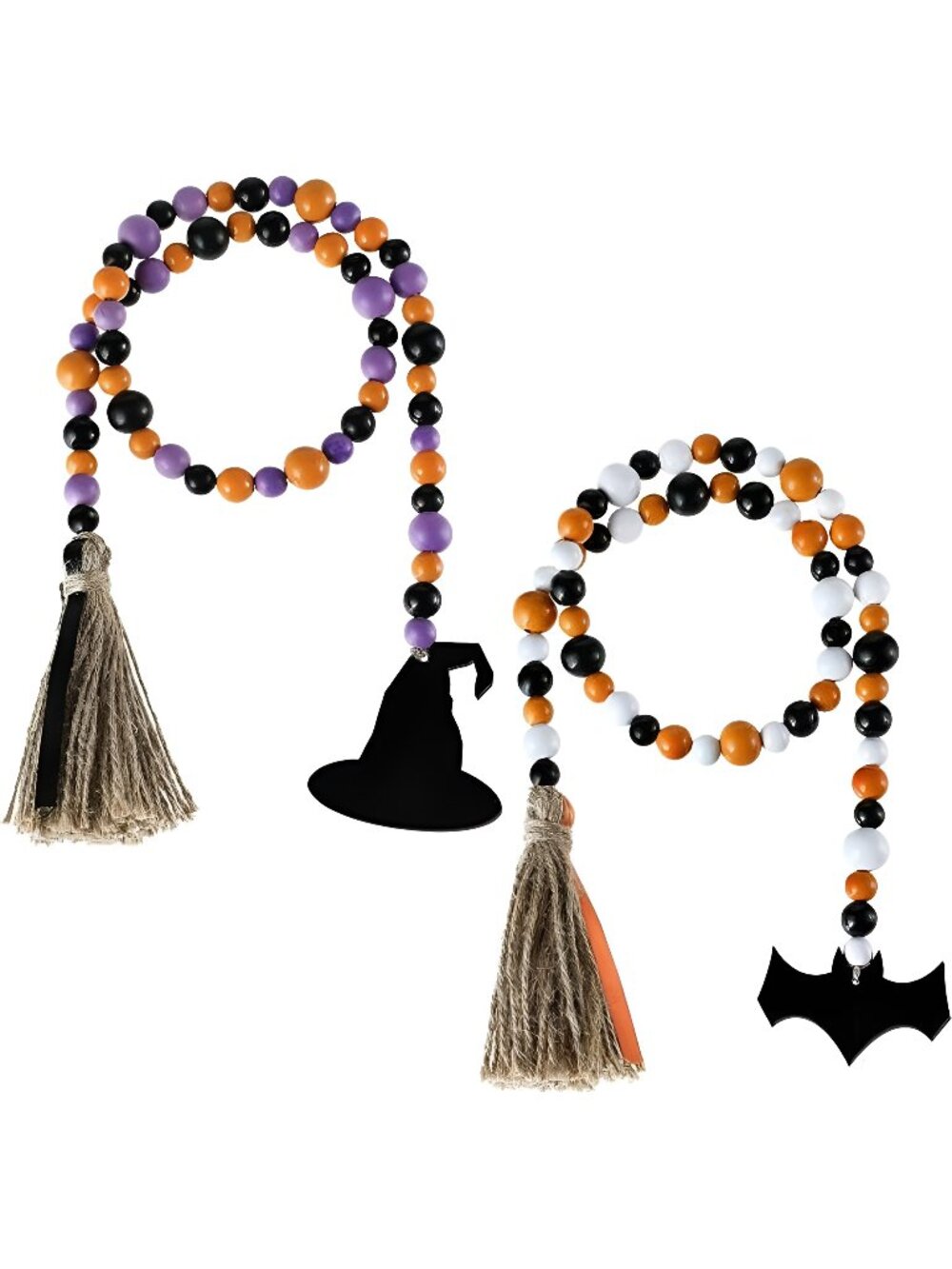 2 Pieces Halloween Wooden Bead Garland Rustic Farmhouse Bead with Witch Hat